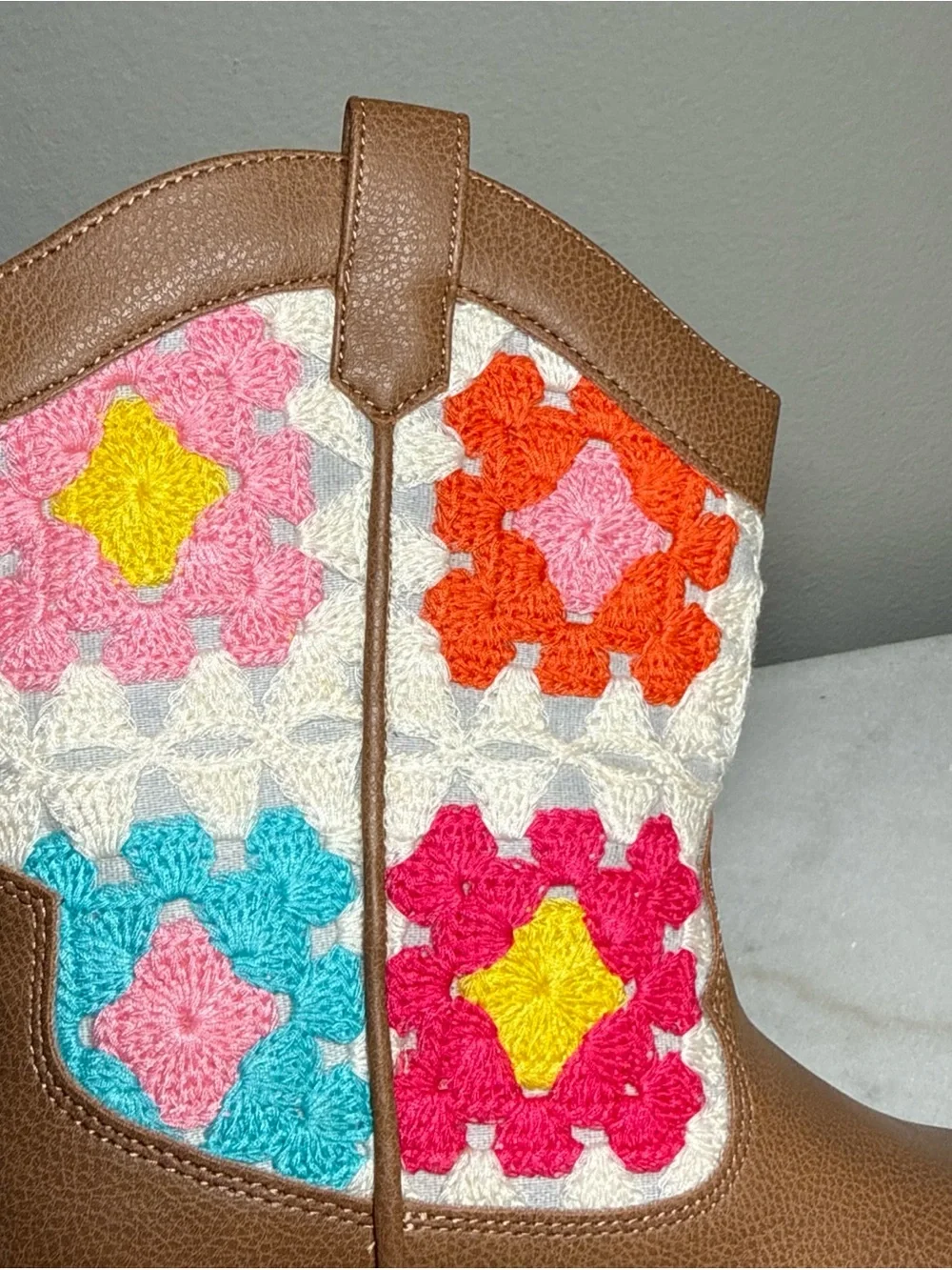 Sonoma Girls Western Cowboy Boots Brown Crochet Mid-Calf Ankle Boots Size 5 Boho